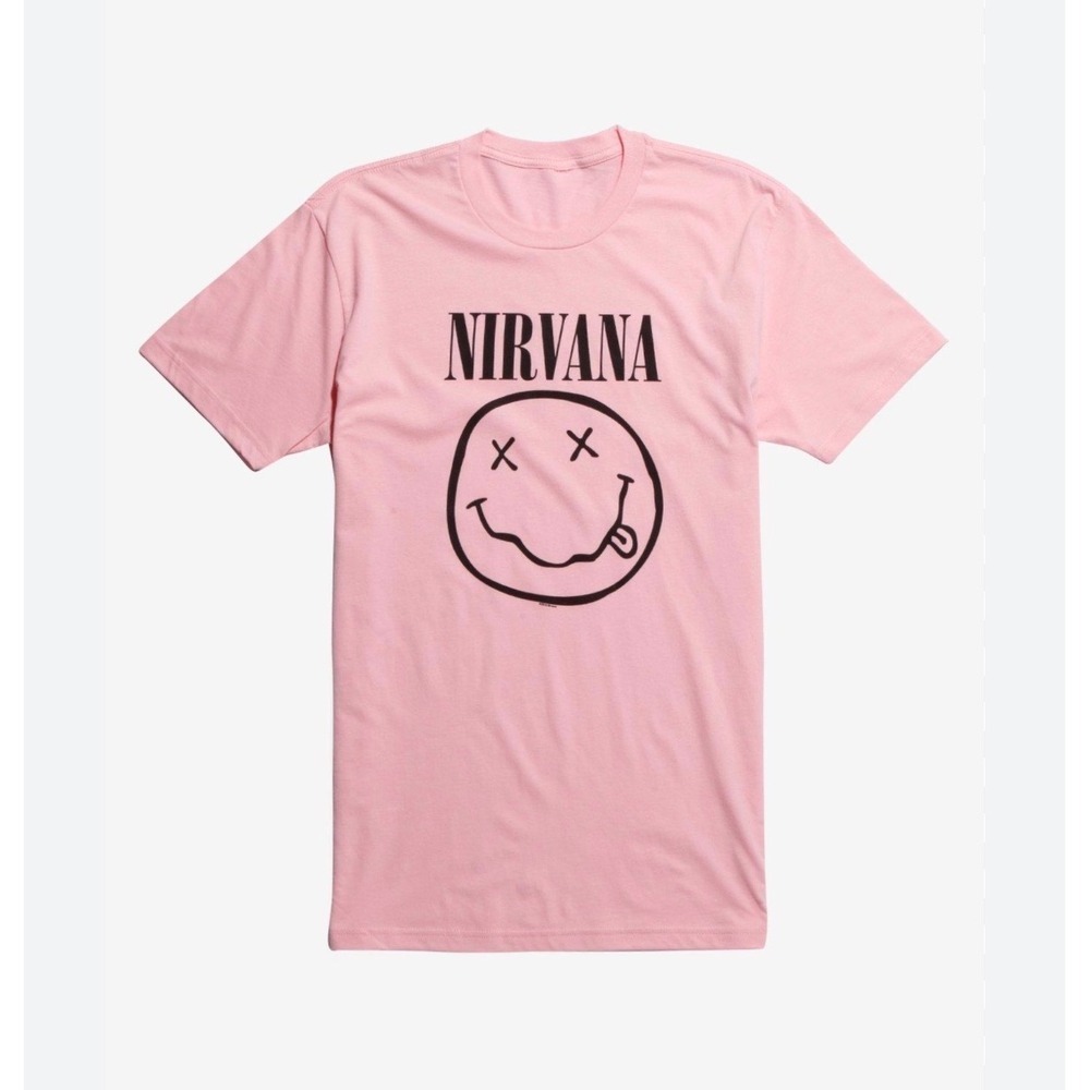 Nirvana Smiley Face Graphic T-Shirt Pink Mens 2XL Short Sleeve Cotton Tee